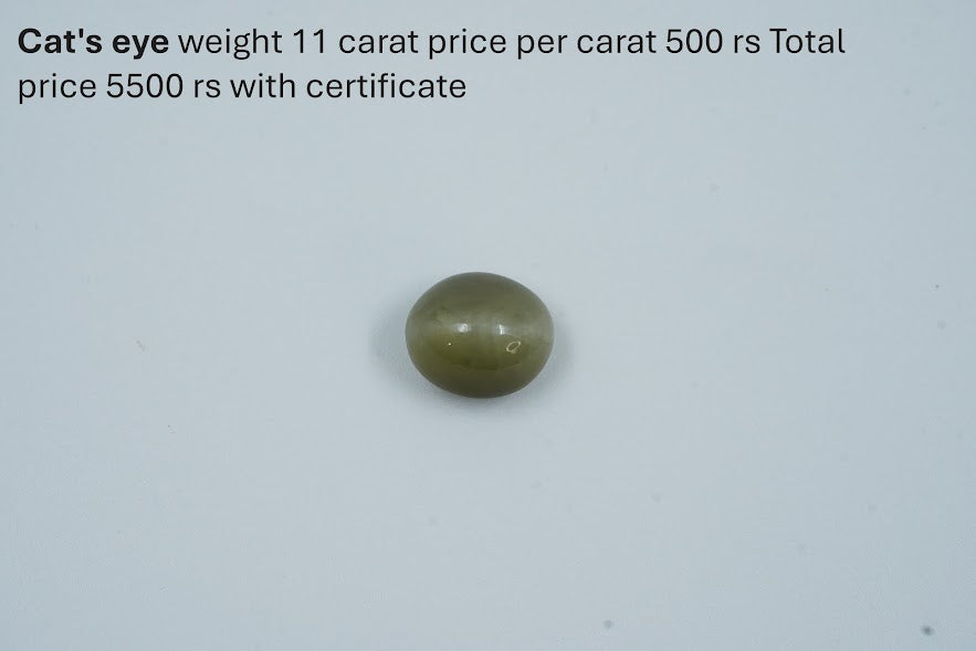 Natural 11-Carat Cat’s Eye Gemstone (Greenish Grey) with Certificate