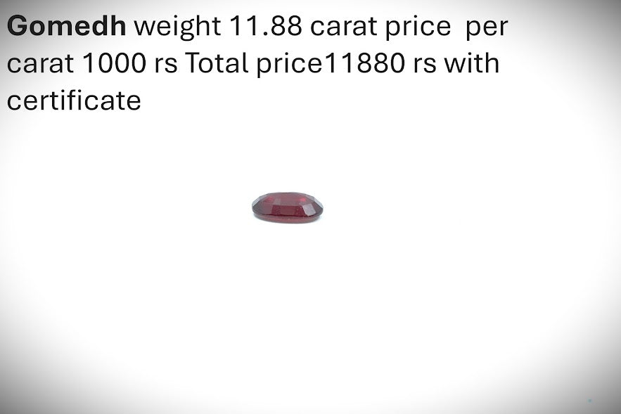 Natural Gomedh (Hessonite Garnet) – 11.88 Carat with Certificate | Astrological Gemstone
