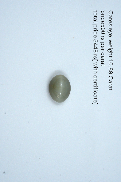 Natural 10.89-Carat Cat’s Eye Gemstone (Green Grey) with Certificate