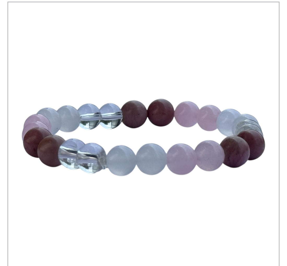 Peace n love ( moonstone + rose quartz + rhodochrosite + clear quartz)