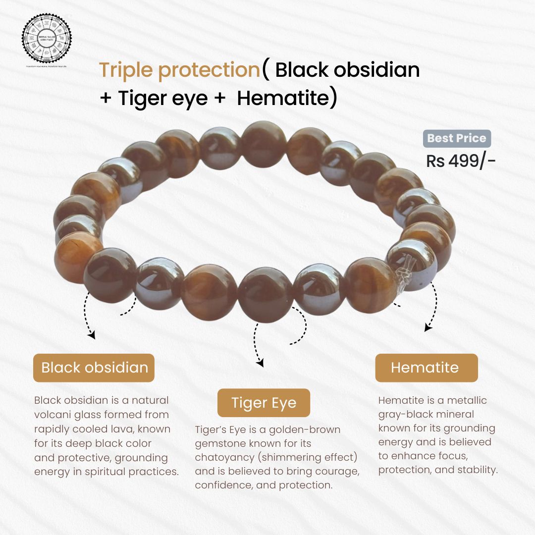 Triple protection( black obsidian + tiger eye +  hematite