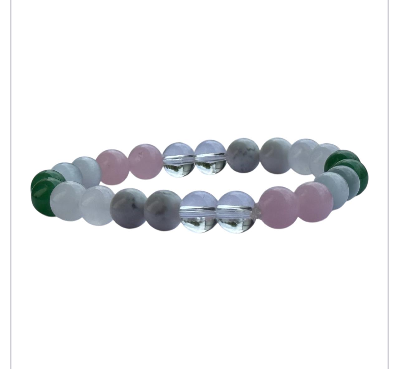 Anger control (Moonstone + green aventurine + rise quartz + selenight  + clear quartz +howlite)