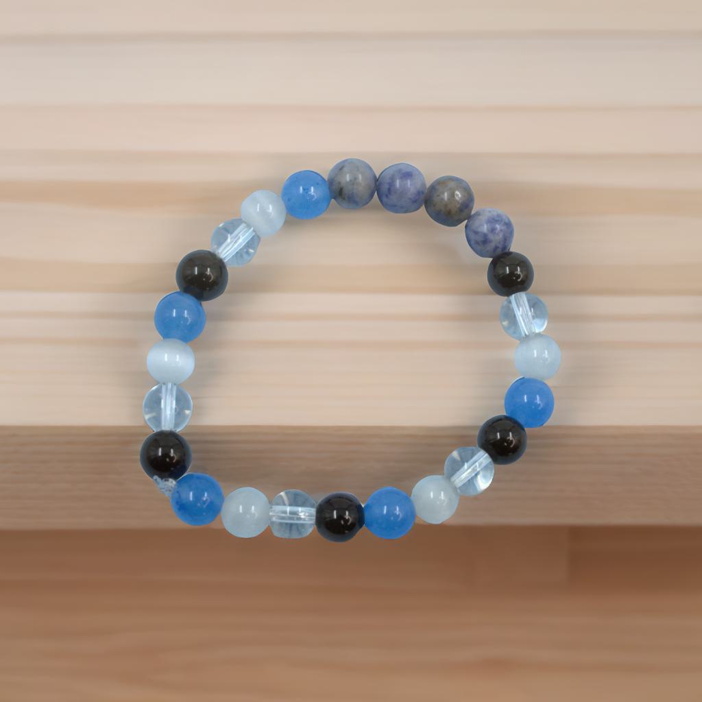 Aquarius Zodiac Bracelet – Sodalite, Quartz & Black Tourmaline