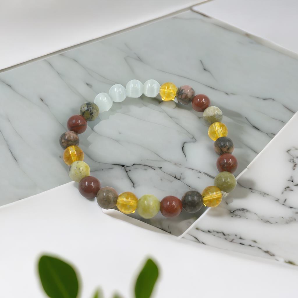 Cancer Zodiac Bracelet – Selenite, Red Jasper, Citrine & Rhodonite