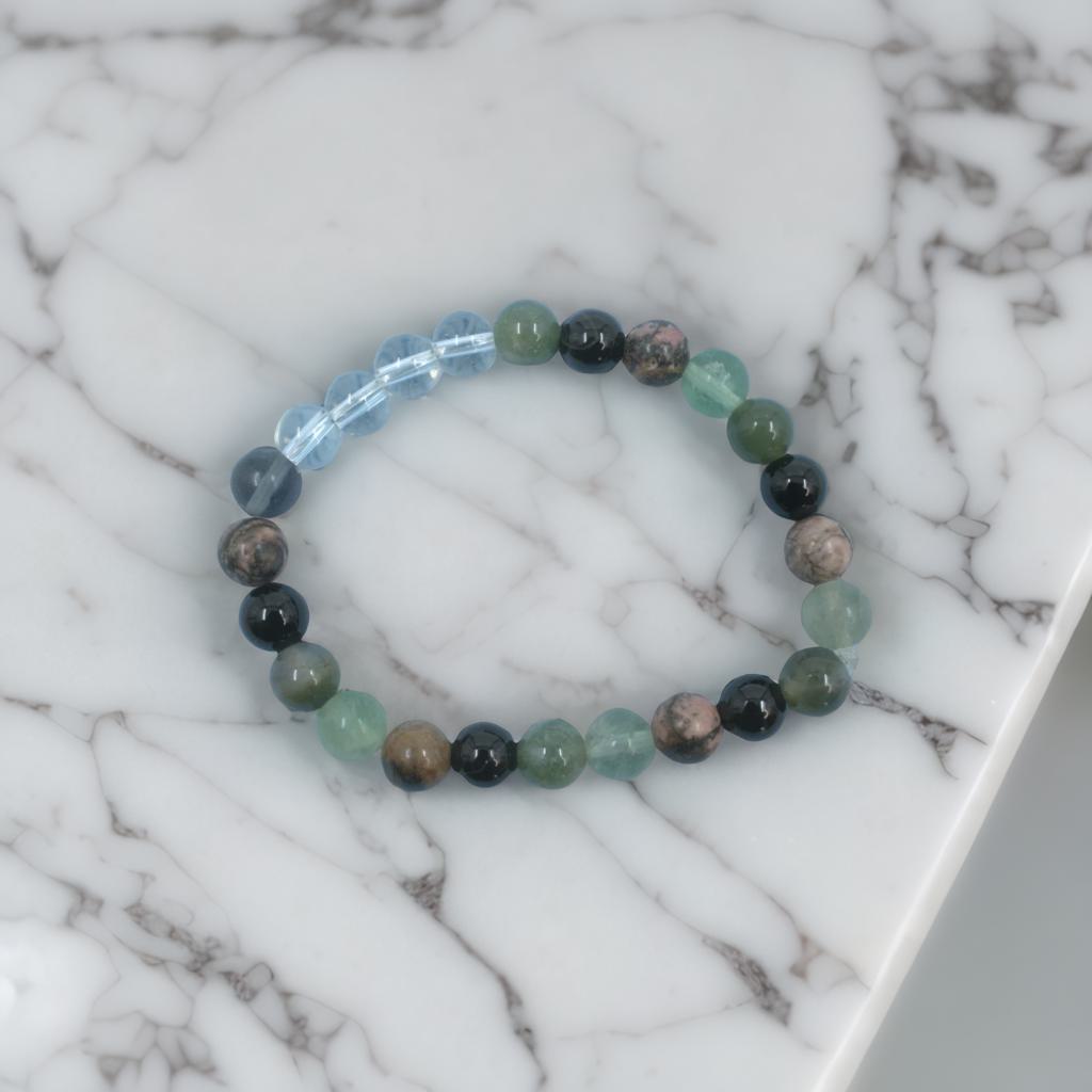 Capricorn Zodiac Bracelet – Clear Quartz, Moss Agate & Tourmaline