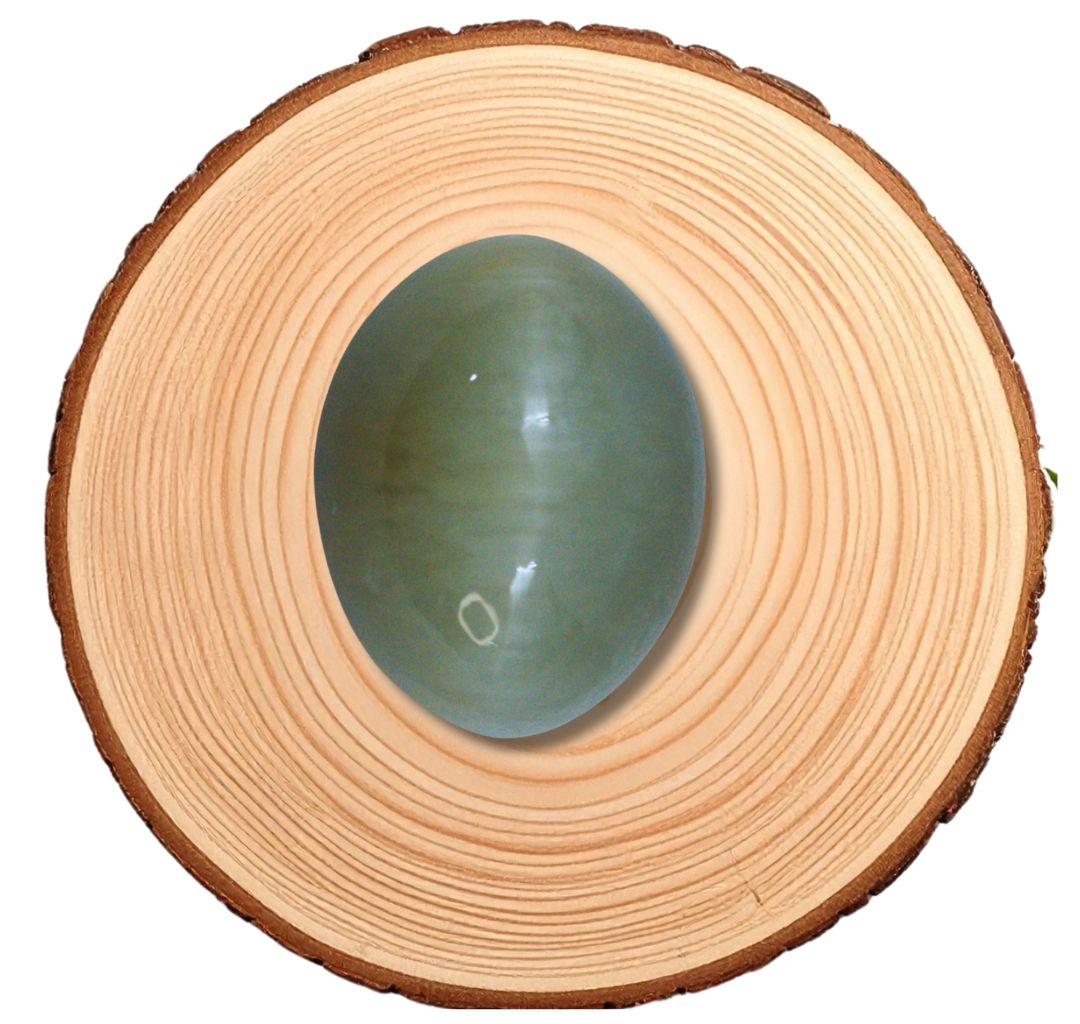 Natural 10.89-Carat Cat’s Eye Gemstone (Green Grey) with Certificate
