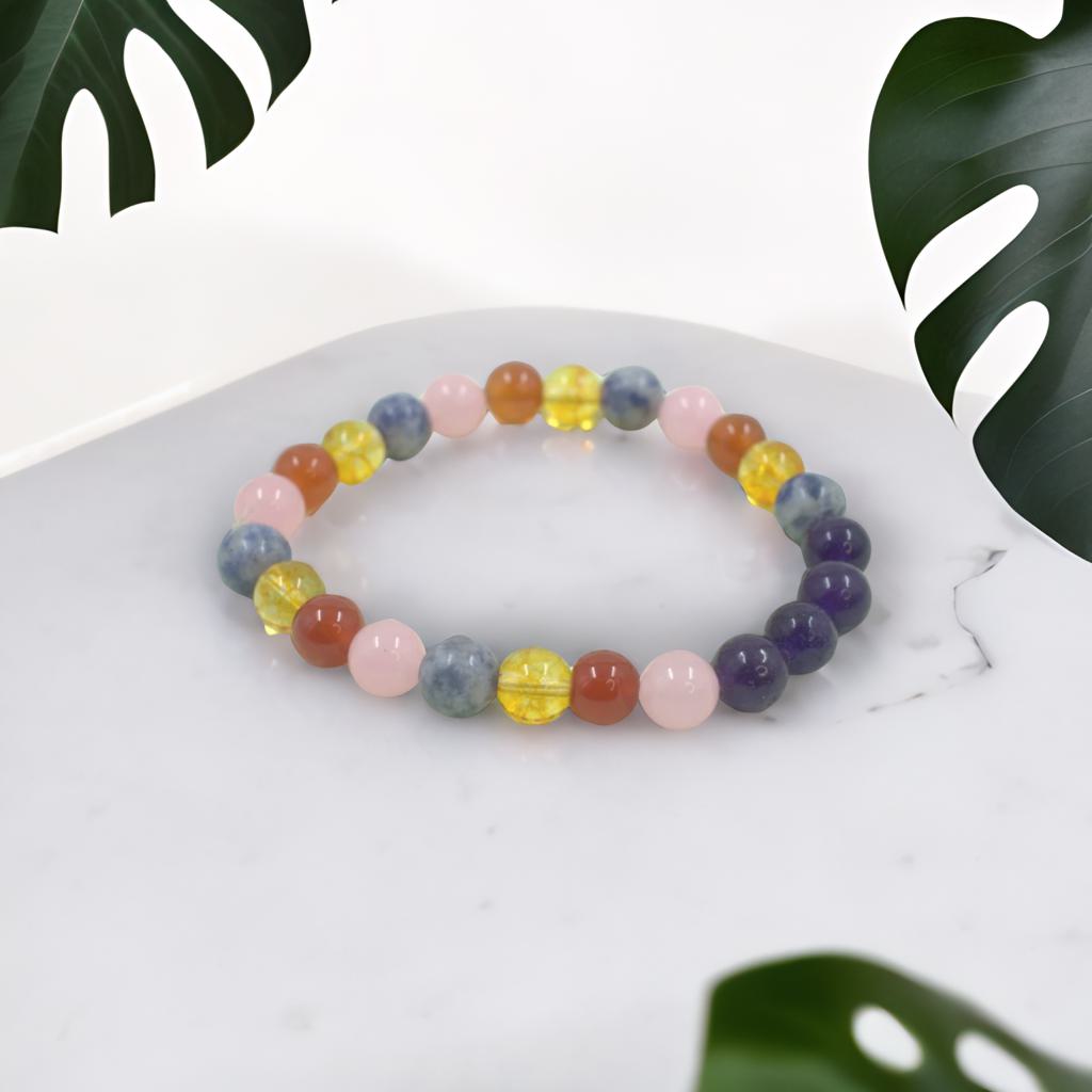 Scorpio Zodiac Bracelet – Amethyst, Rose Quartz, Carnelian & More