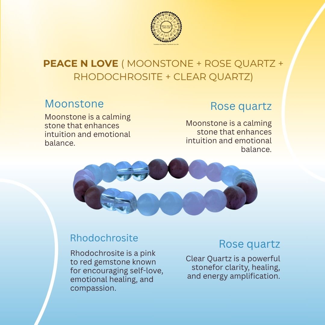 Peace n love ( moonstone + rose quartz + rhodochrosite + clear quartz)