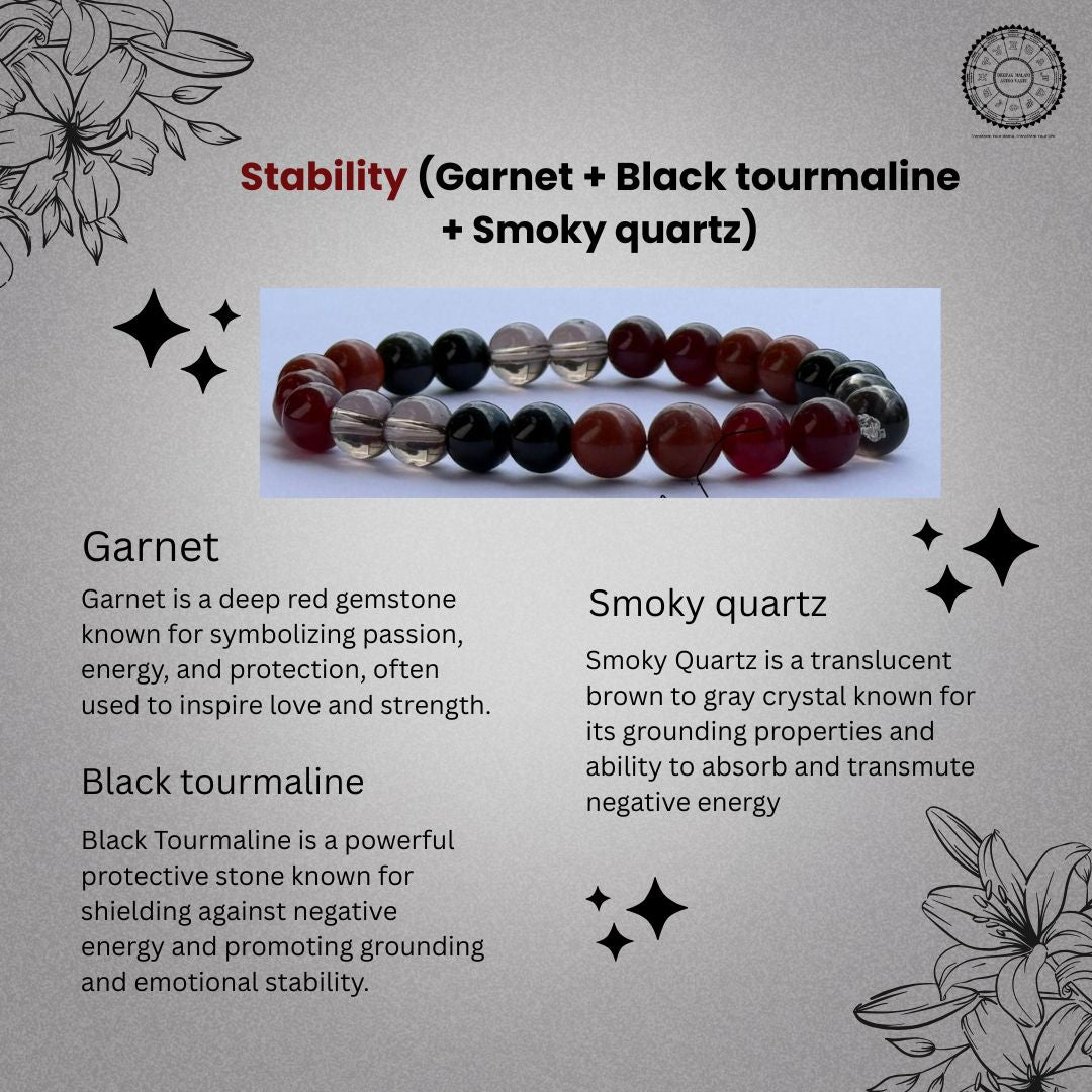 Stability (garnet + black tourmaline + smoky quartz)